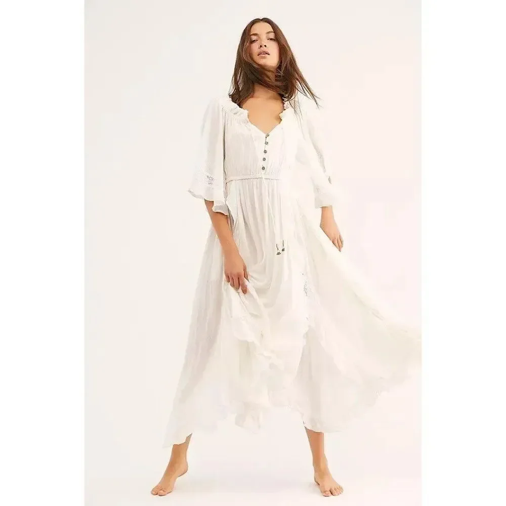 NWT FREE PEOPLE ENDLESS SUMMER BEACH BLISS MAXI DRESS IN IVORY